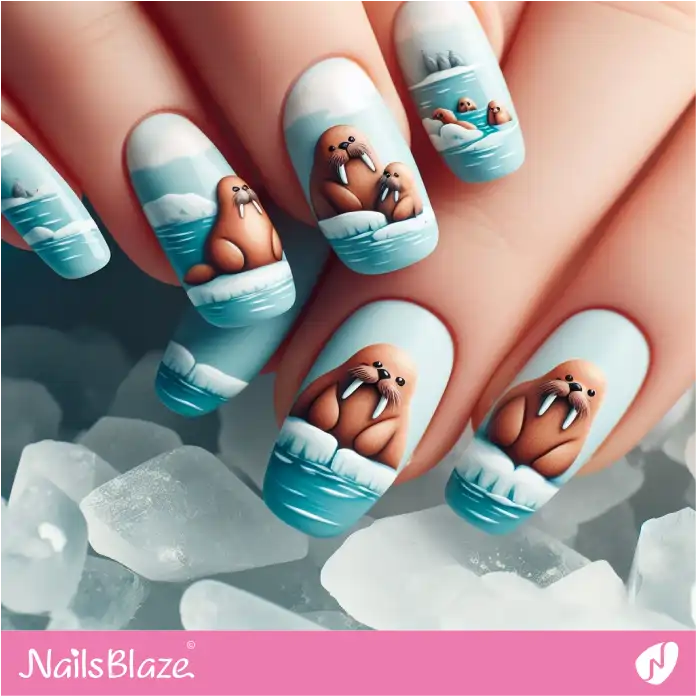 Cute Walrus Nail Design | Polar Wonders Nails - NB3134